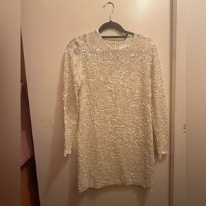 ASHISH Hand Embroidered Ivory Sequin Mini Dress Size M